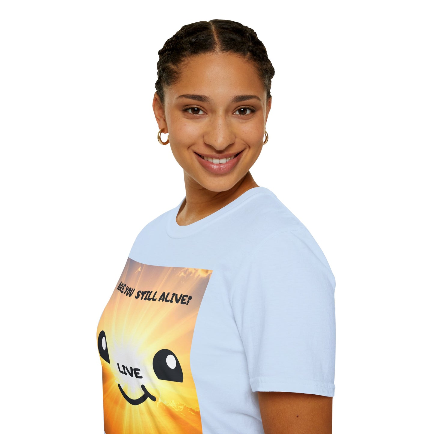 Live Smiley T-Shirt — 'Are You Still Alive?' Sunburst Positive Tee