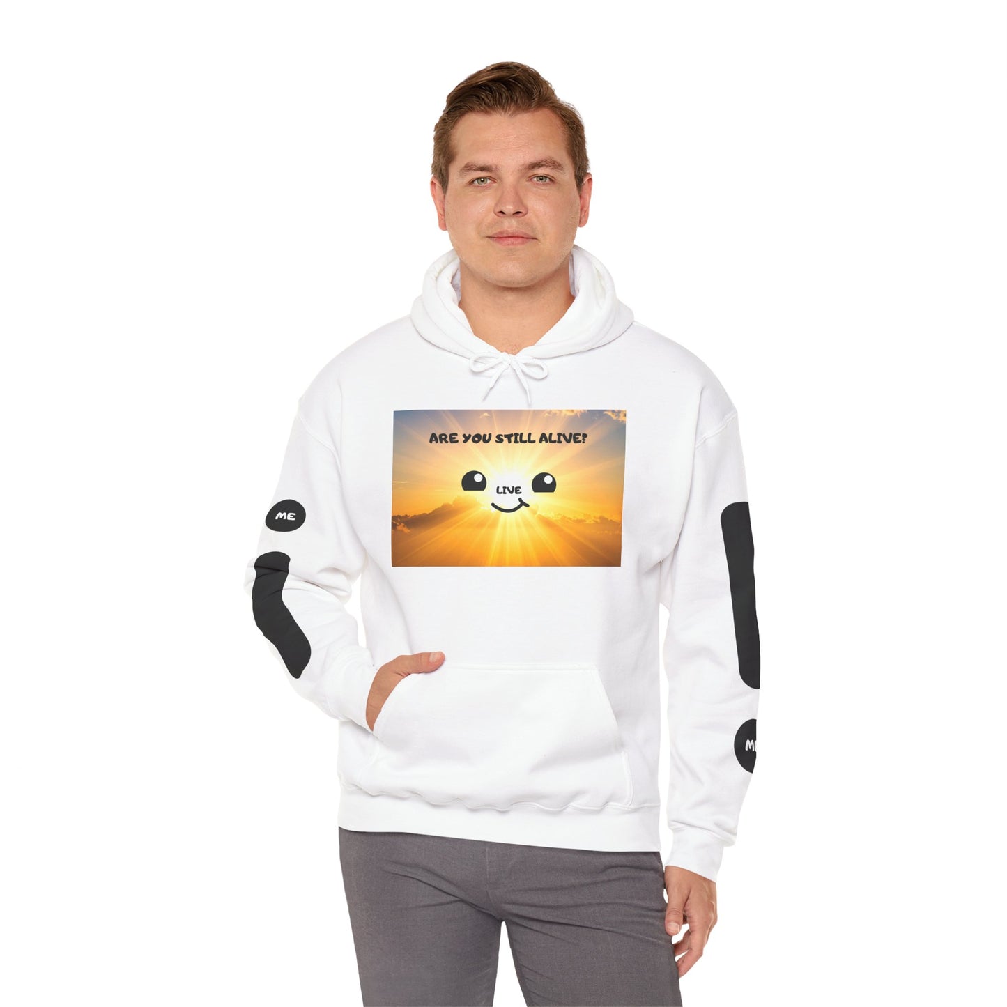 Smile Face Hoodie — "Are You Still Alive?" Sunrise Graphic Hooded Sweatshirt