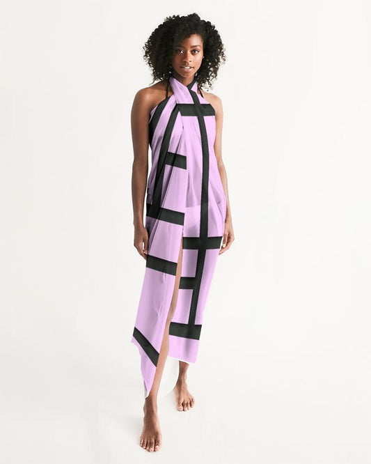 Sheer Sarong Swimsuit Cover Up Wrap / Geometric Lavender And Black
