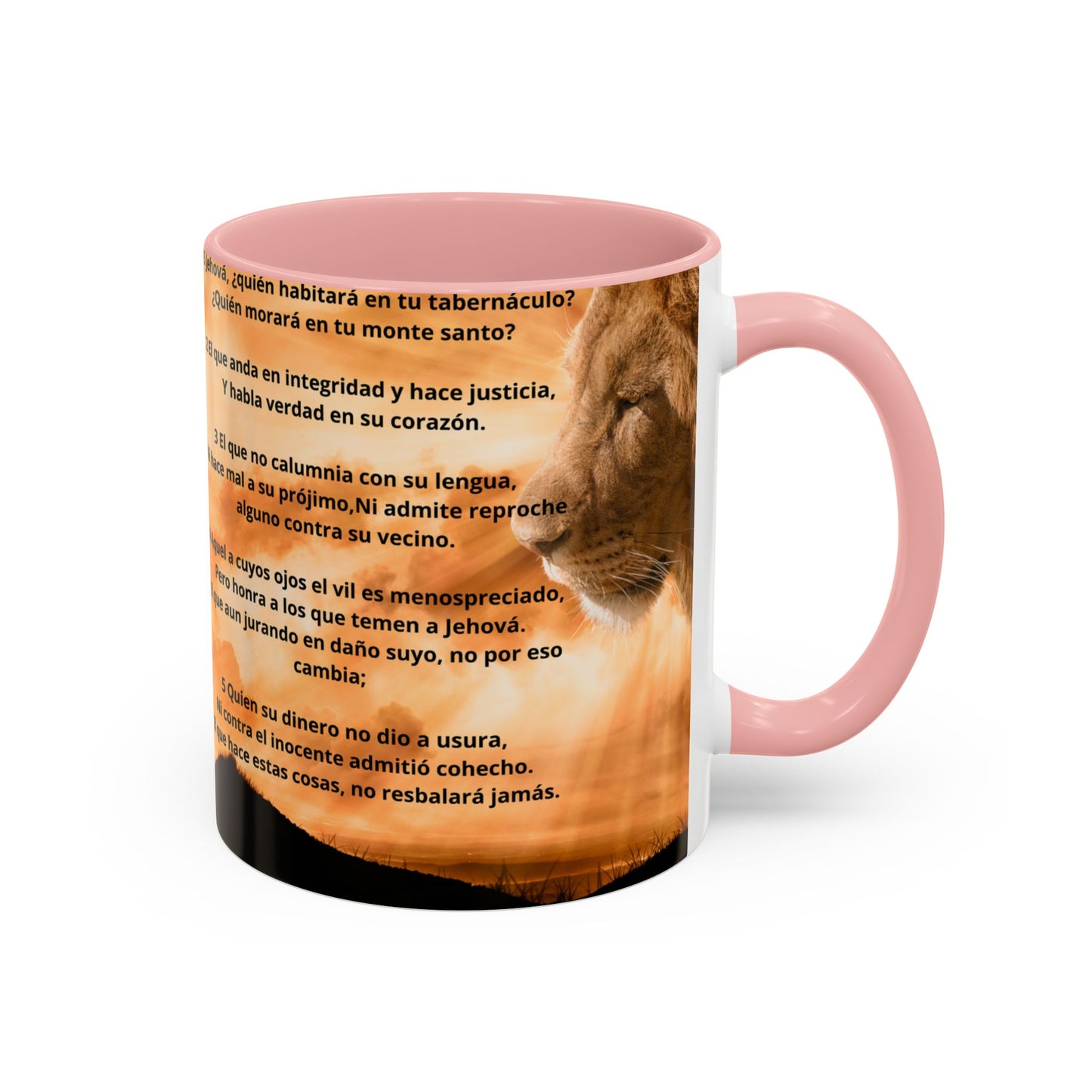 PSALM 15 ENG / SPA Inspirational Lion Accent Coffee Mug | Faith Mug, Motivational Gift, Nature Lover's Cup, Home Decor, Office Drinkware