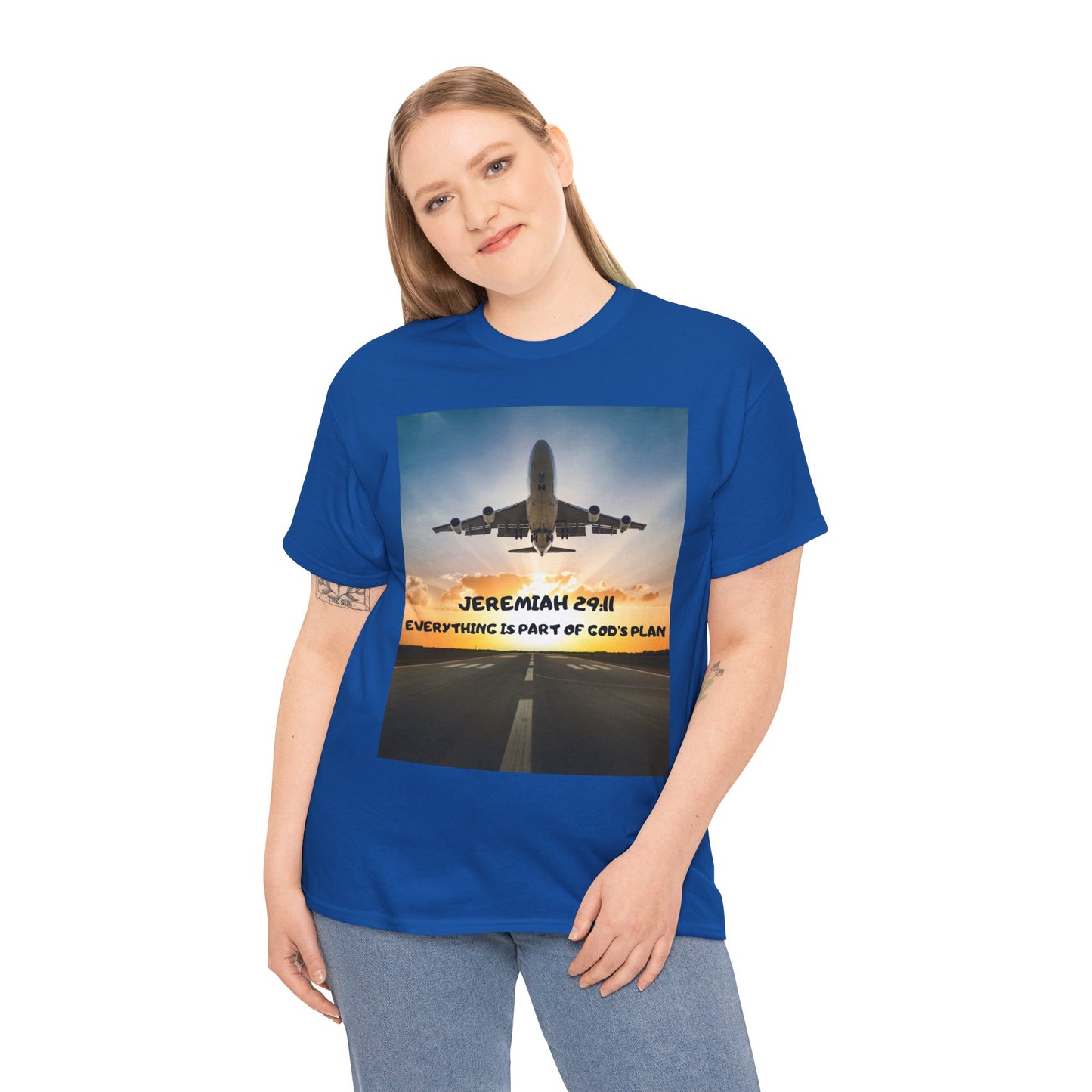 Faith Travel T‑Shirt — “Jeremiah 29:11 / Matthew 28:20” Inspirational Plane Tee