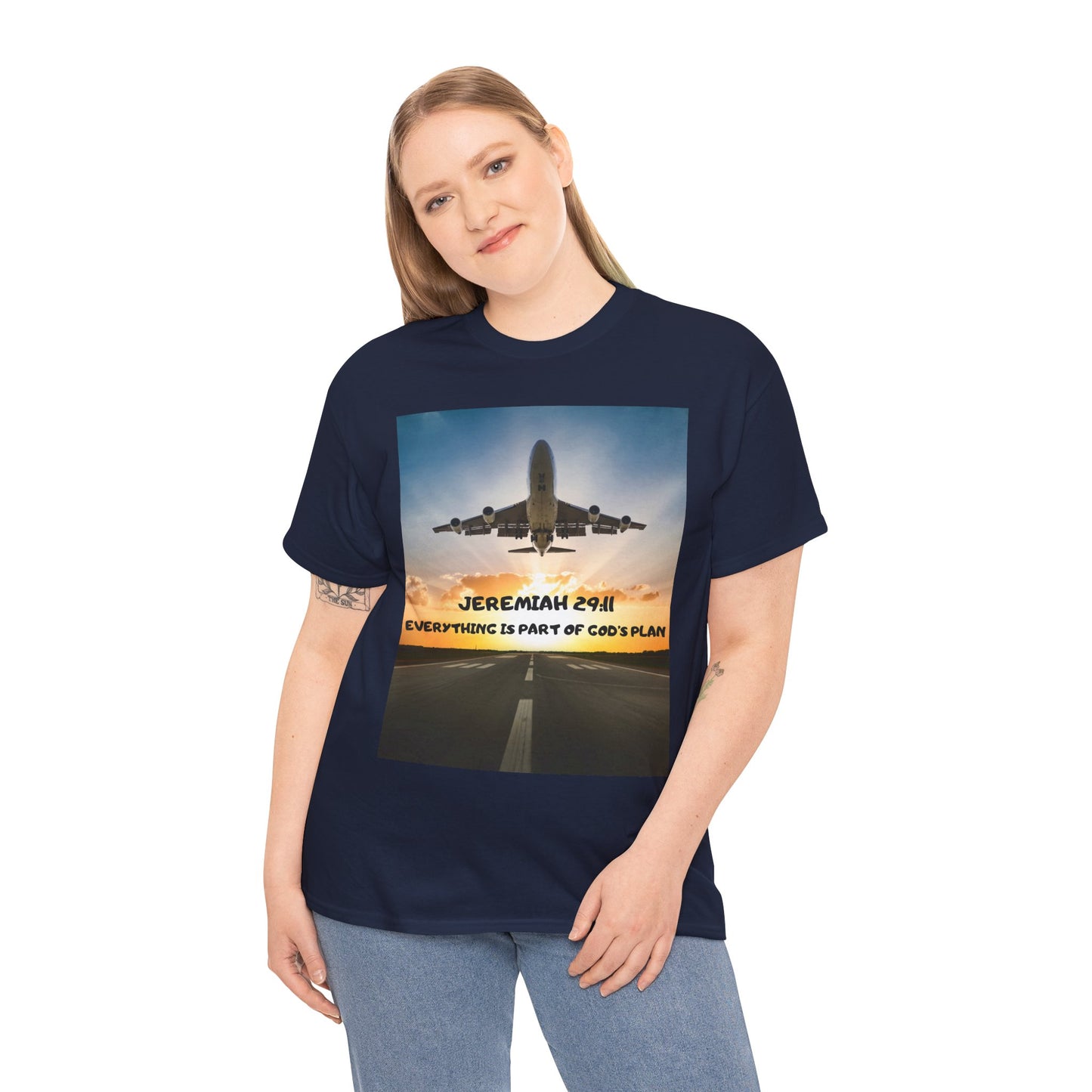 Faith Travel T‑Shirt — “Jeremiah 29:11 / Matthew 28:20” Inspirational Plane Tee