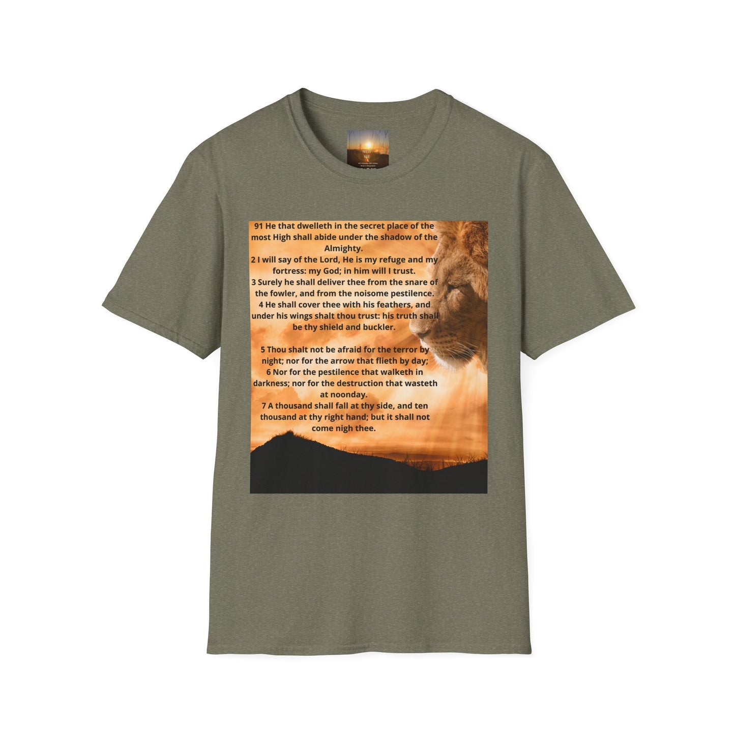 PSALM 91 Inspirational Lion T-Shirt, Motivational Tee, Unisex Quote Shirt, Positive Vibes Wear, Nature Lover Gift