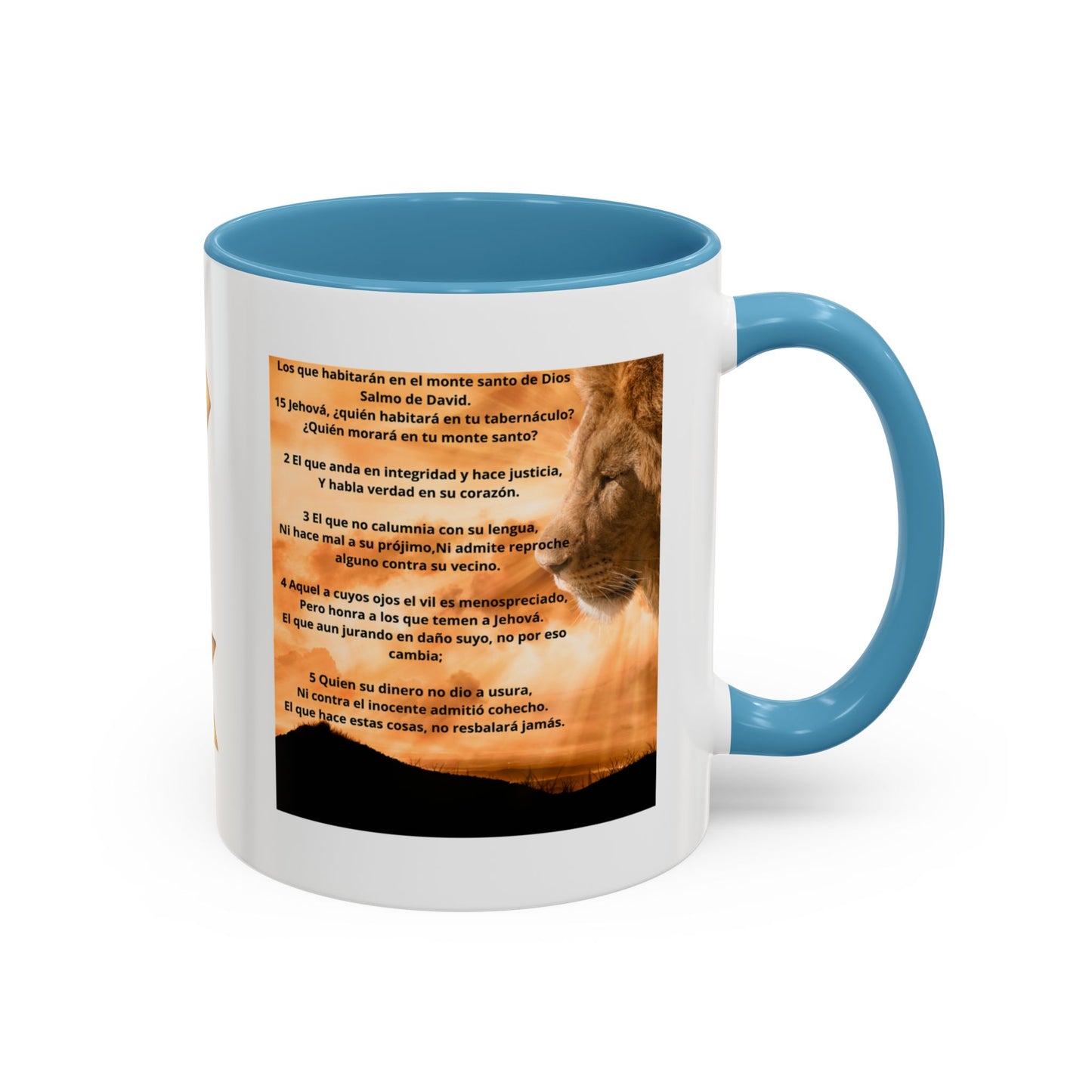 PSALM 15 ENG / SPA Inspirational Lion Accent Coffee Mug | Faith Mug, Motivational Gift, Nature Lover's Cup, Home Decor, Office Drinkware