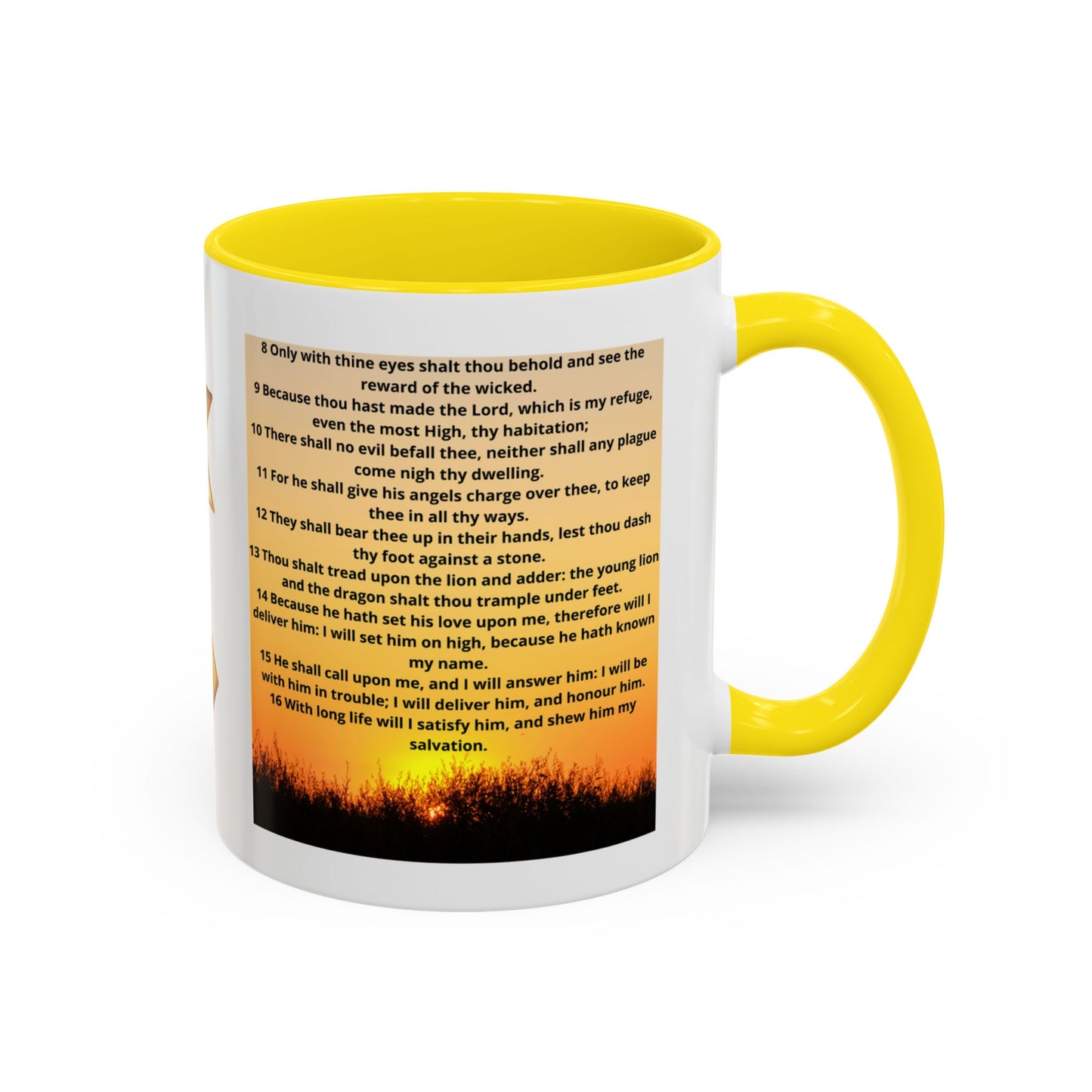 PSALM 91 Inspirational Lion Accent Coffee Mug | Motivational Gift, Scripture Mug, Unique Home Decor, Faith-Based Coffee Cup, Lion Design