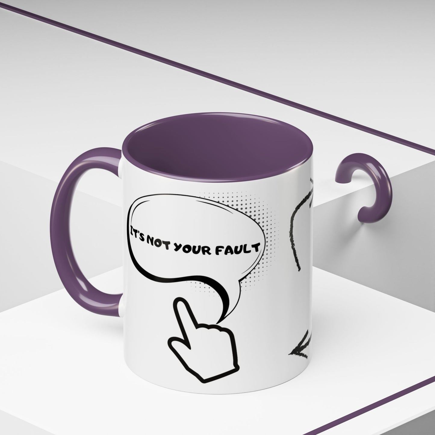 Accent Coffee Mug — Funny 'It Is Not your Fault' Doodle Cartoon Mug (11/15oz)