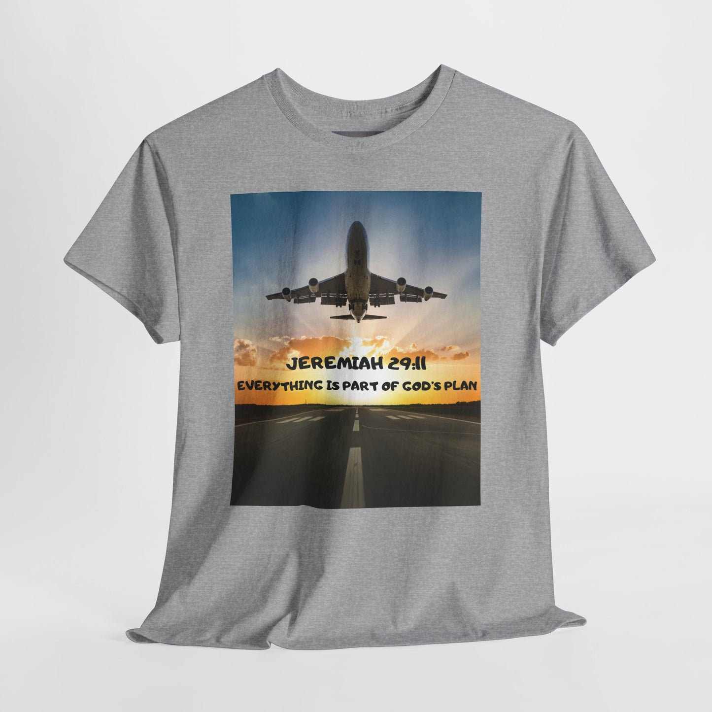 Faith Travel T‑Shirt — “Jeremiah 29:11 / Matthew 28:20” Inspirational Plane Tee