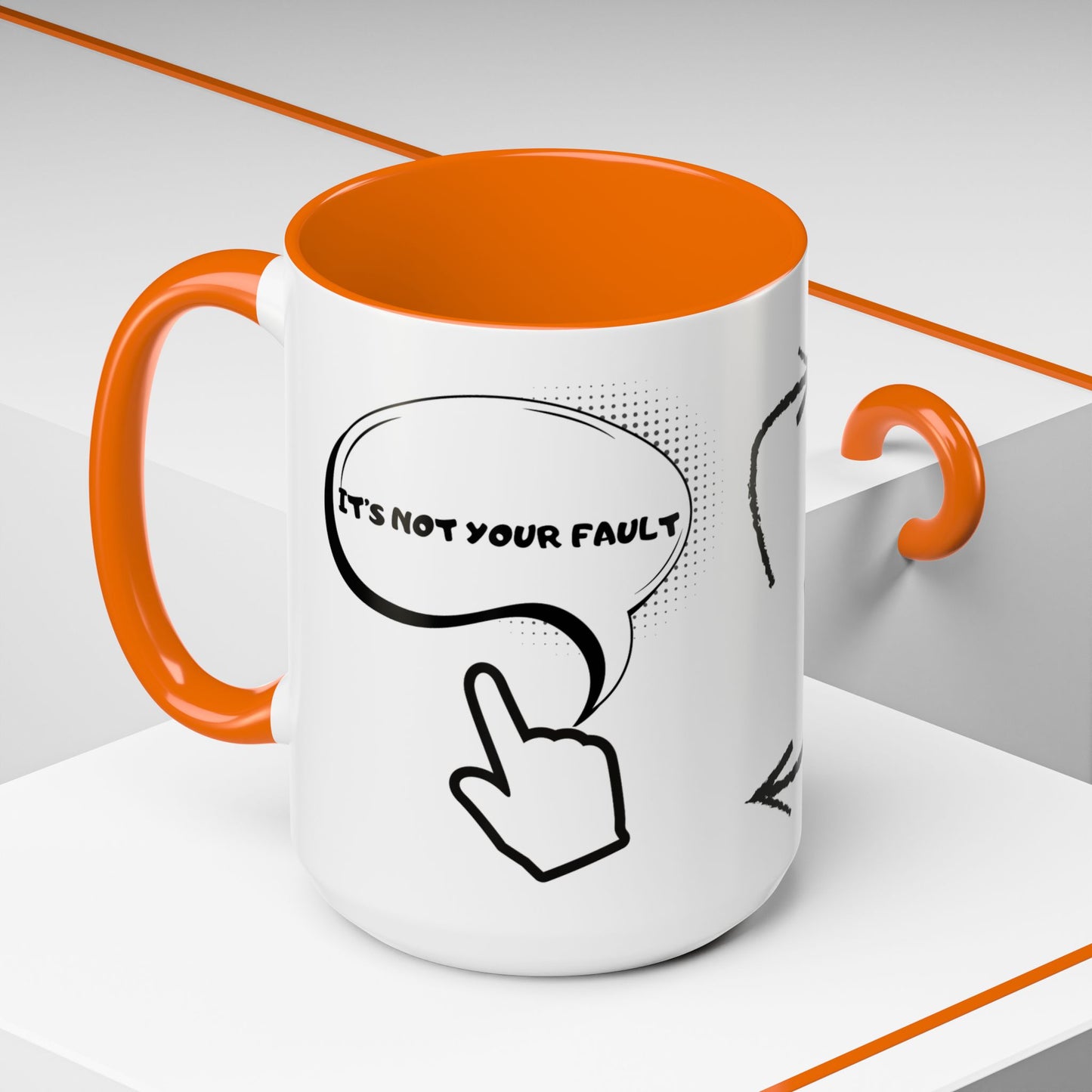 Accent Coffee Mug — Funny 'It Is Not your Fault' Doodle Cartoon Mug (11/15oz)