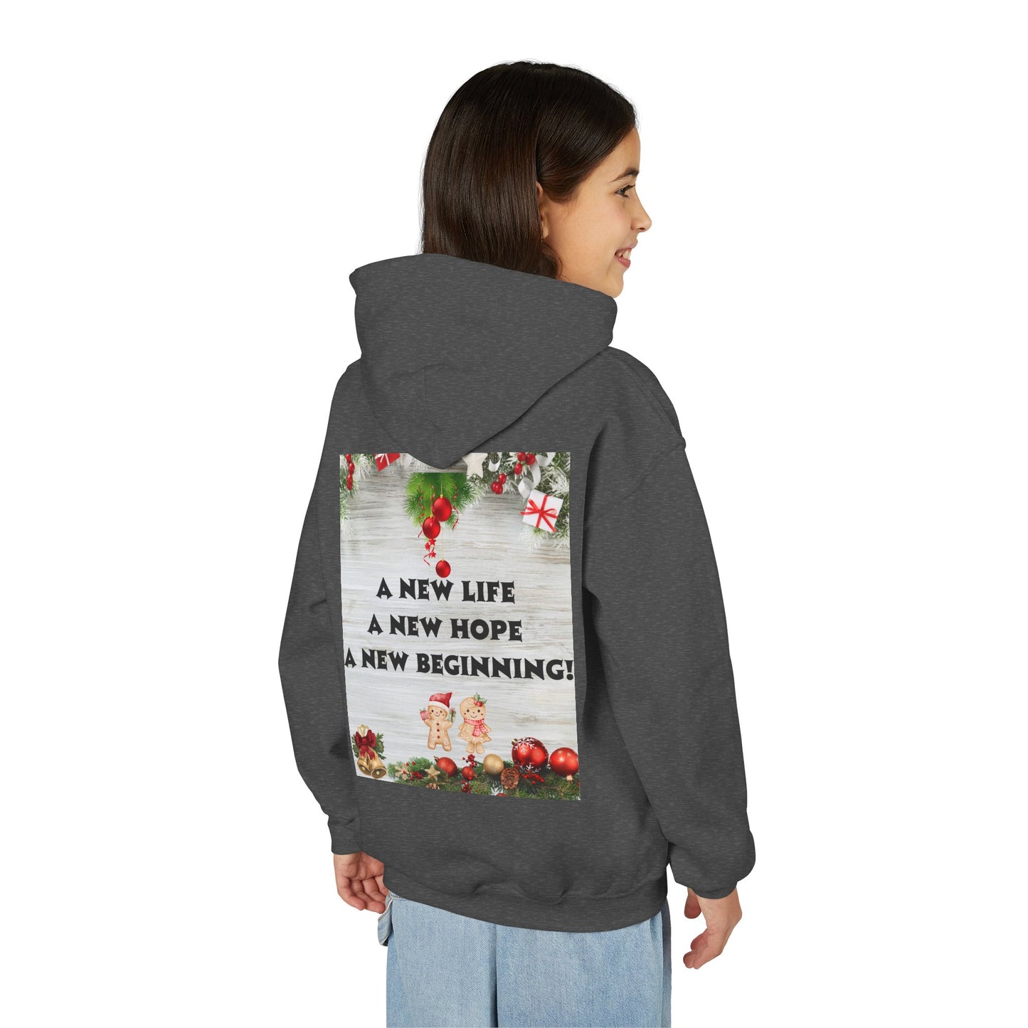 Youth Hooded Sweatshirt - Christmas Cheer, Cozy Holiday Gift, Festive Sweatshirt for Kids, Seasonal Wear, New Year Celebration