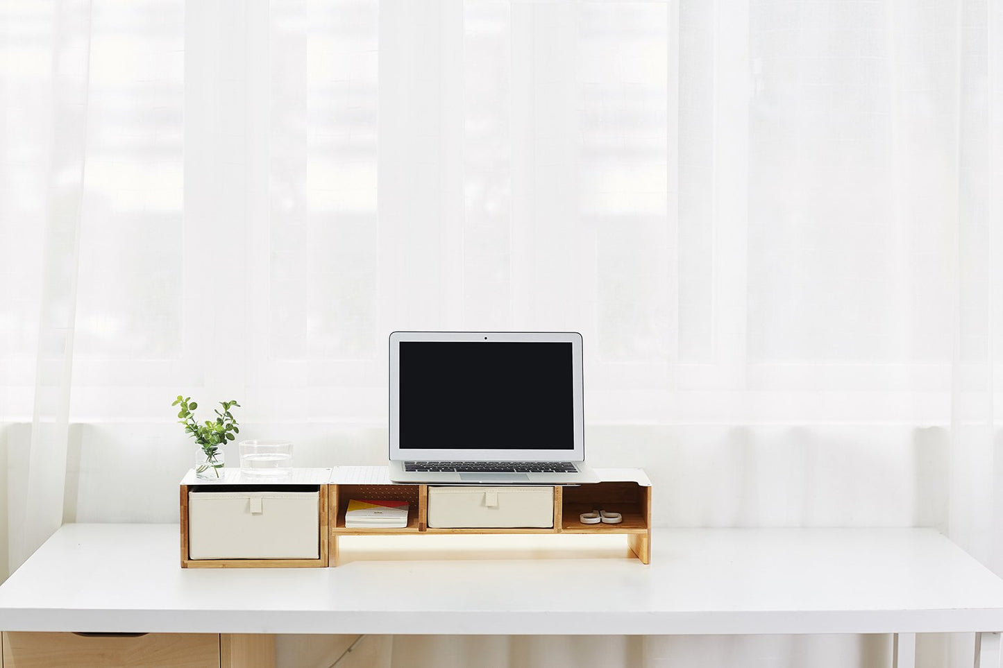 Desk Station-organizer with White Foldable Drawer