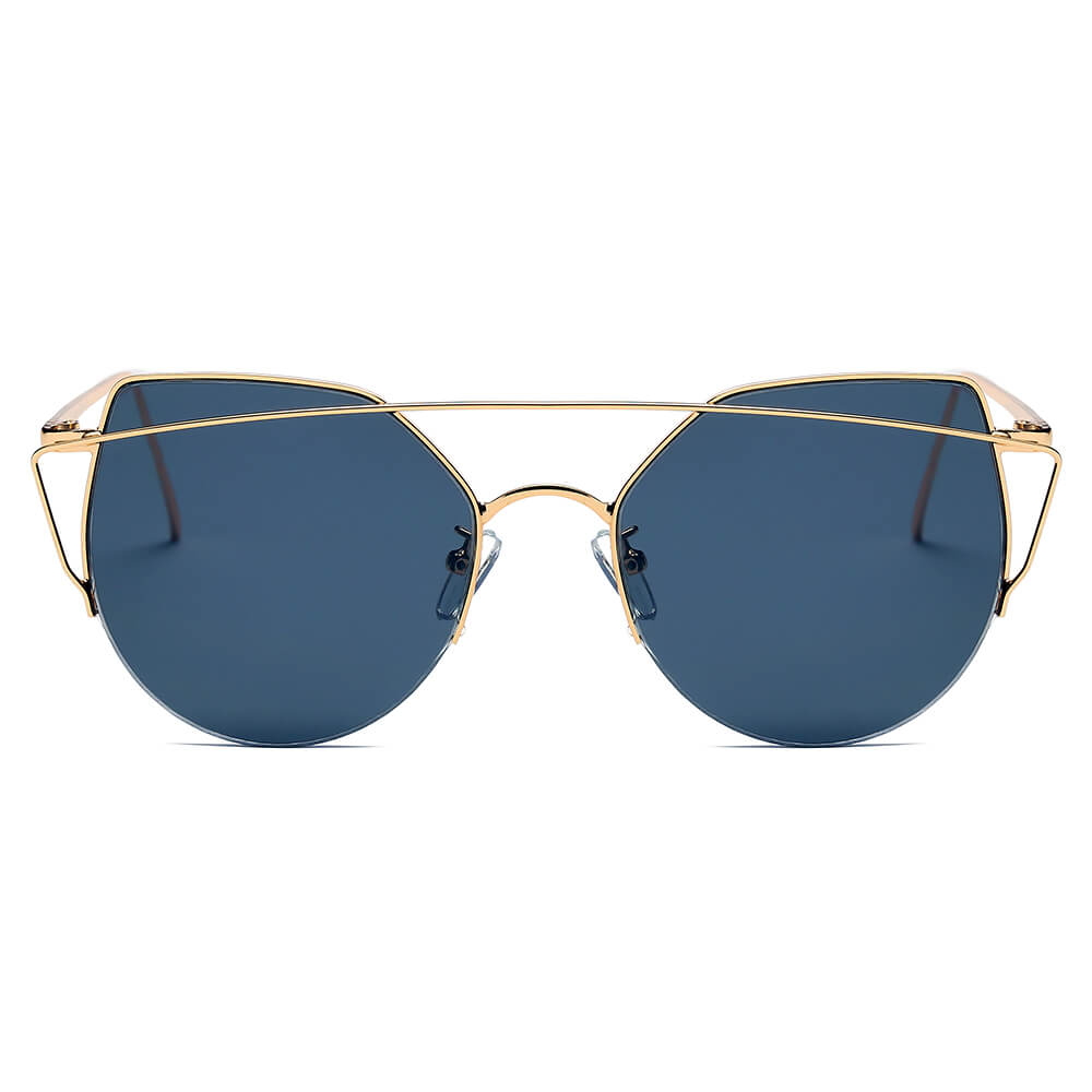 NEW ME IM Modern Cat Eye Mirrored Flat Lens Sunglasses Circle