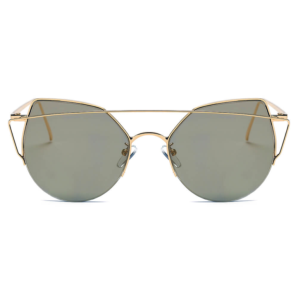 NEW ME IM Modern Cat Eye Mirrored Flat Lens Sunglasses Circle
