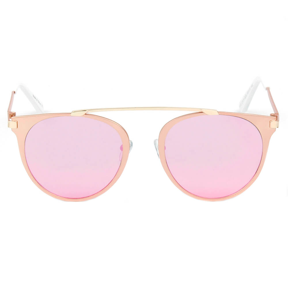 NEW ME IM Modern Horn Rimmed Metal Frame Round Sunglasses