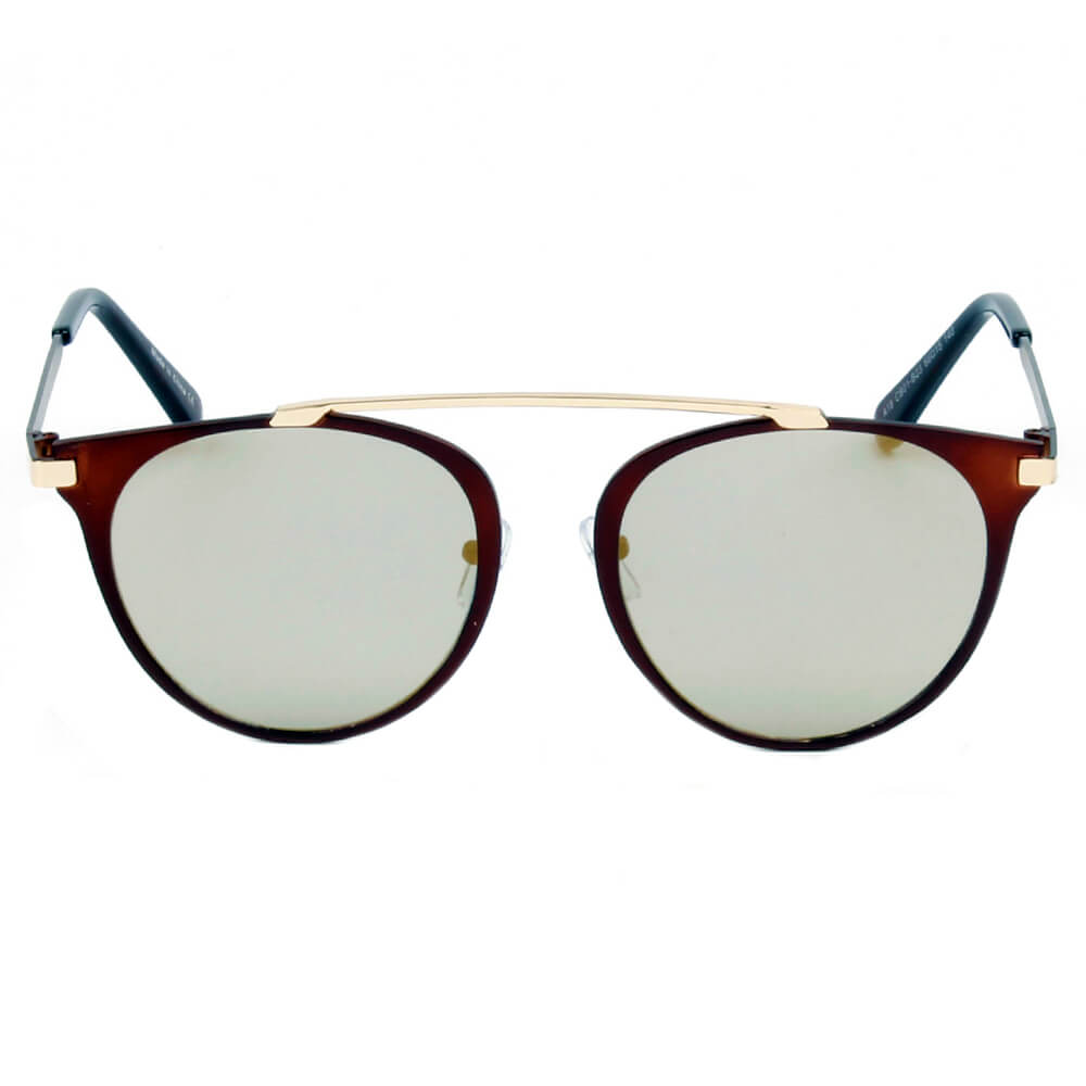 NEW ME IM Modern Horn Rimmed Metal Frame Round Sunglasses