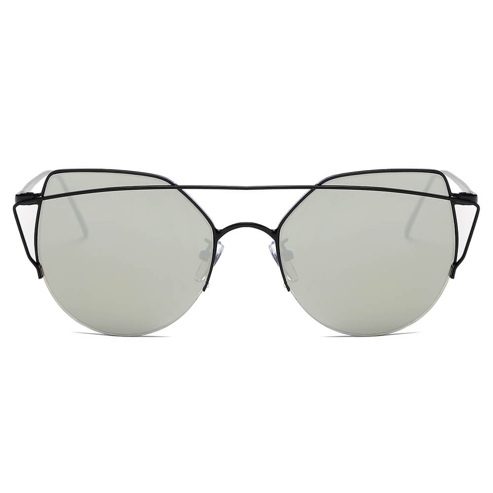 NEW ME IM Modern Cat Eye Mirrored Flat Lens Sunglasses Circle