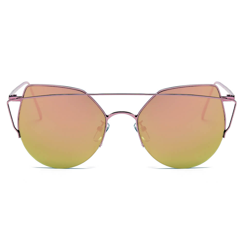 NEW ME IM Modern Cat Eye Mirrored Flat Lens Sunglasses Circle