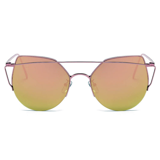 NEW ME IM Modern Cat Eye Mirrored Flat Lens Sunglasses Circle