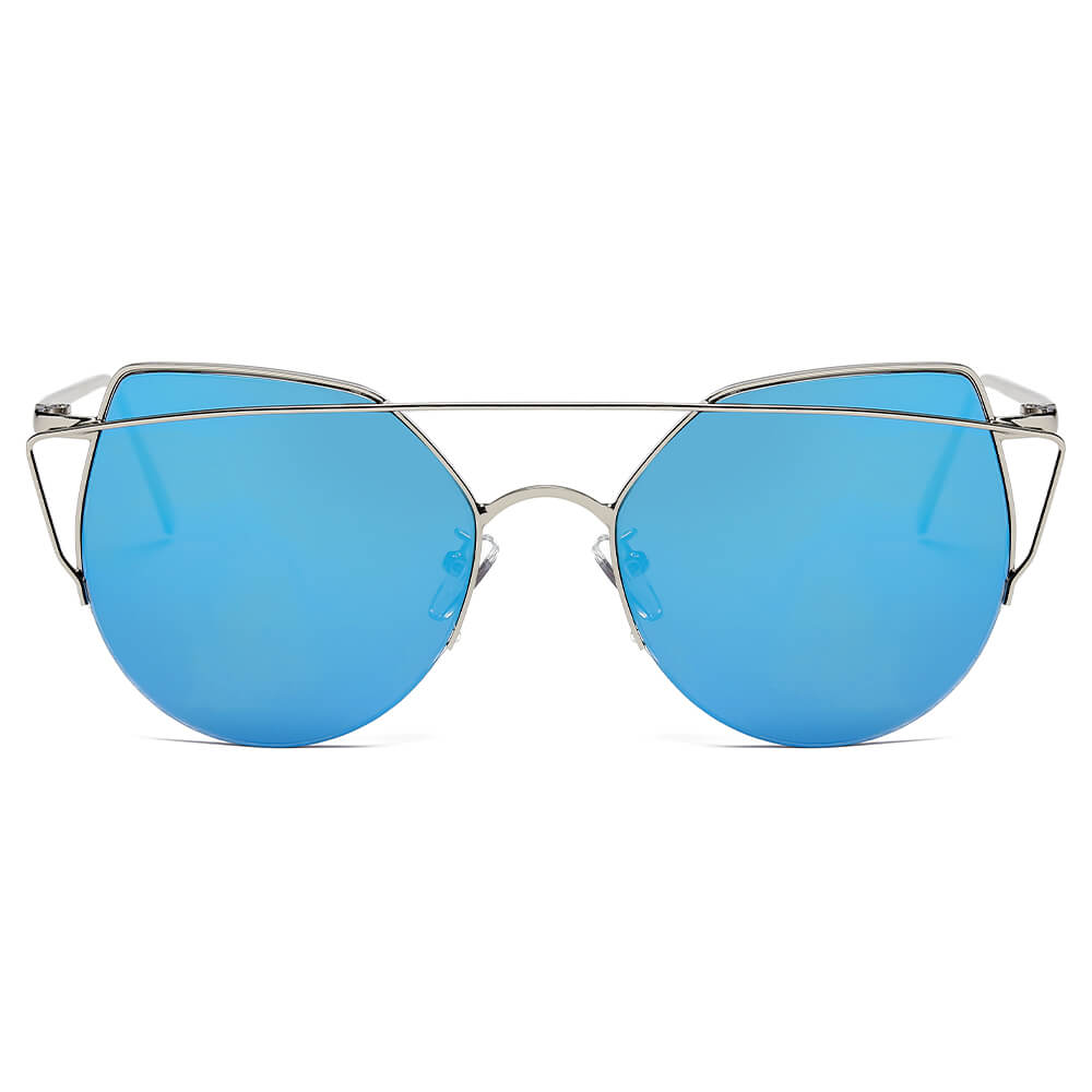 NEW ME IM Modern Cat Eye Mirrored Flat Lens Sunglasses Circle
