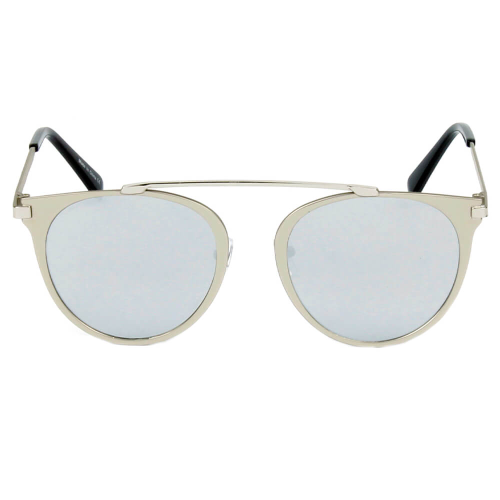 NEW ME IM Modern Horn Rimmed Metal Frame Round Sunglasses