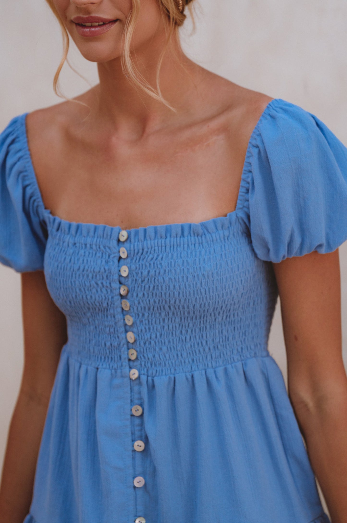 Smocked Linen Mini Dress