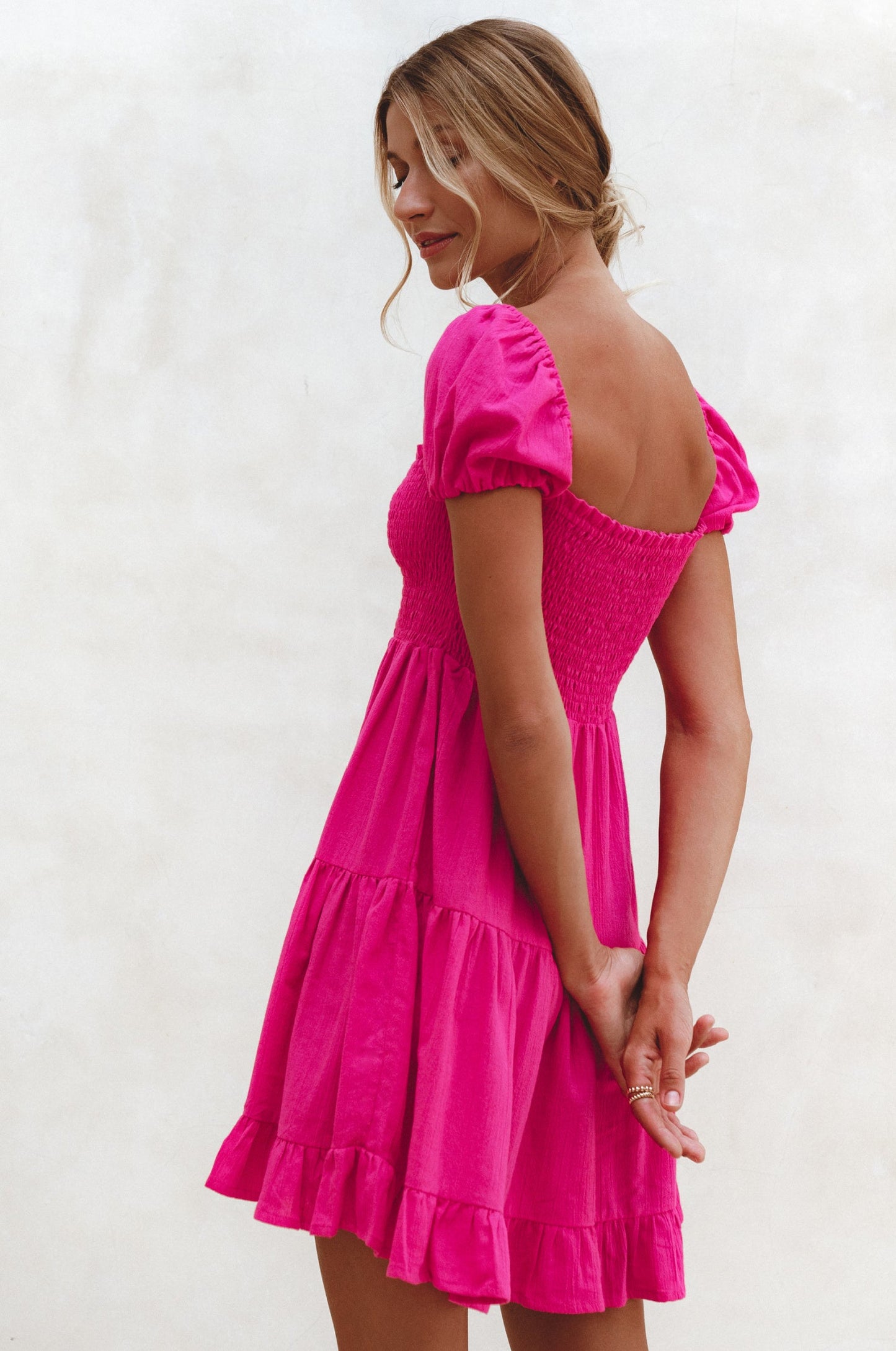 Smocked Linen Mini Dress