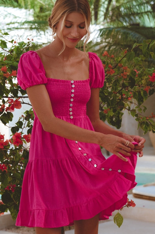 Smocked Linen Mini Dress