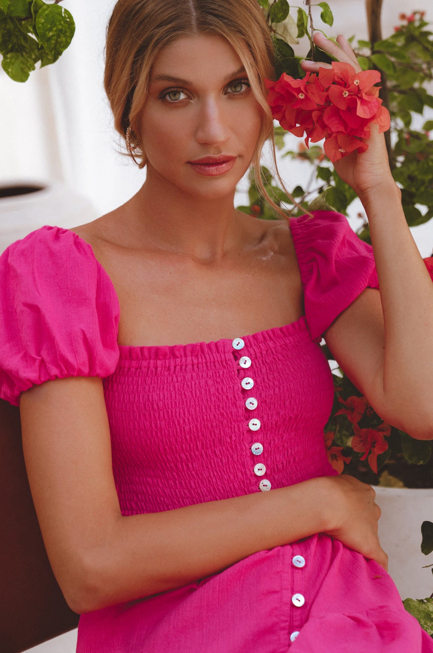 Smocked Linen Mini Dress
