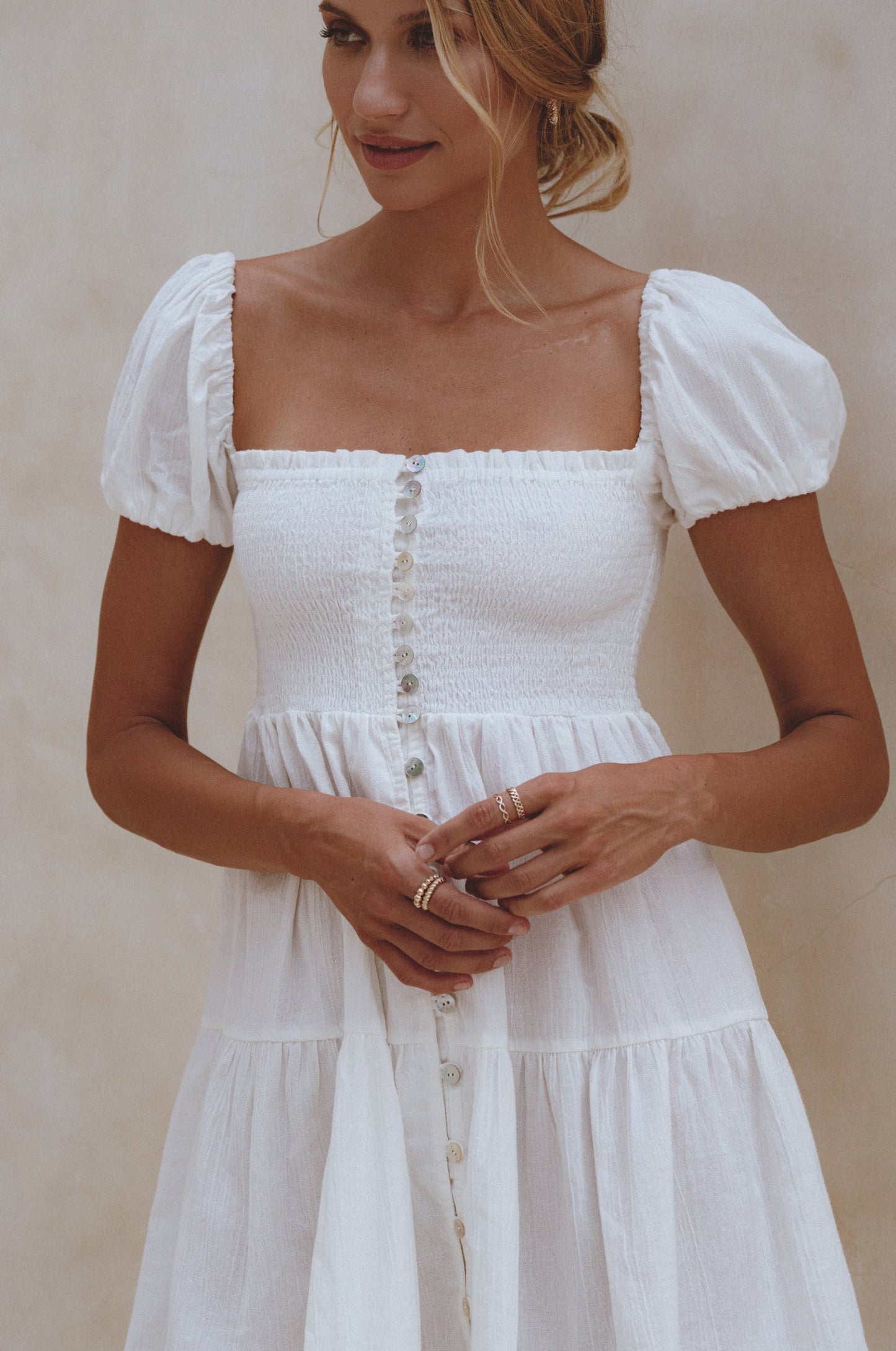 Smocked Linen Mini Dress