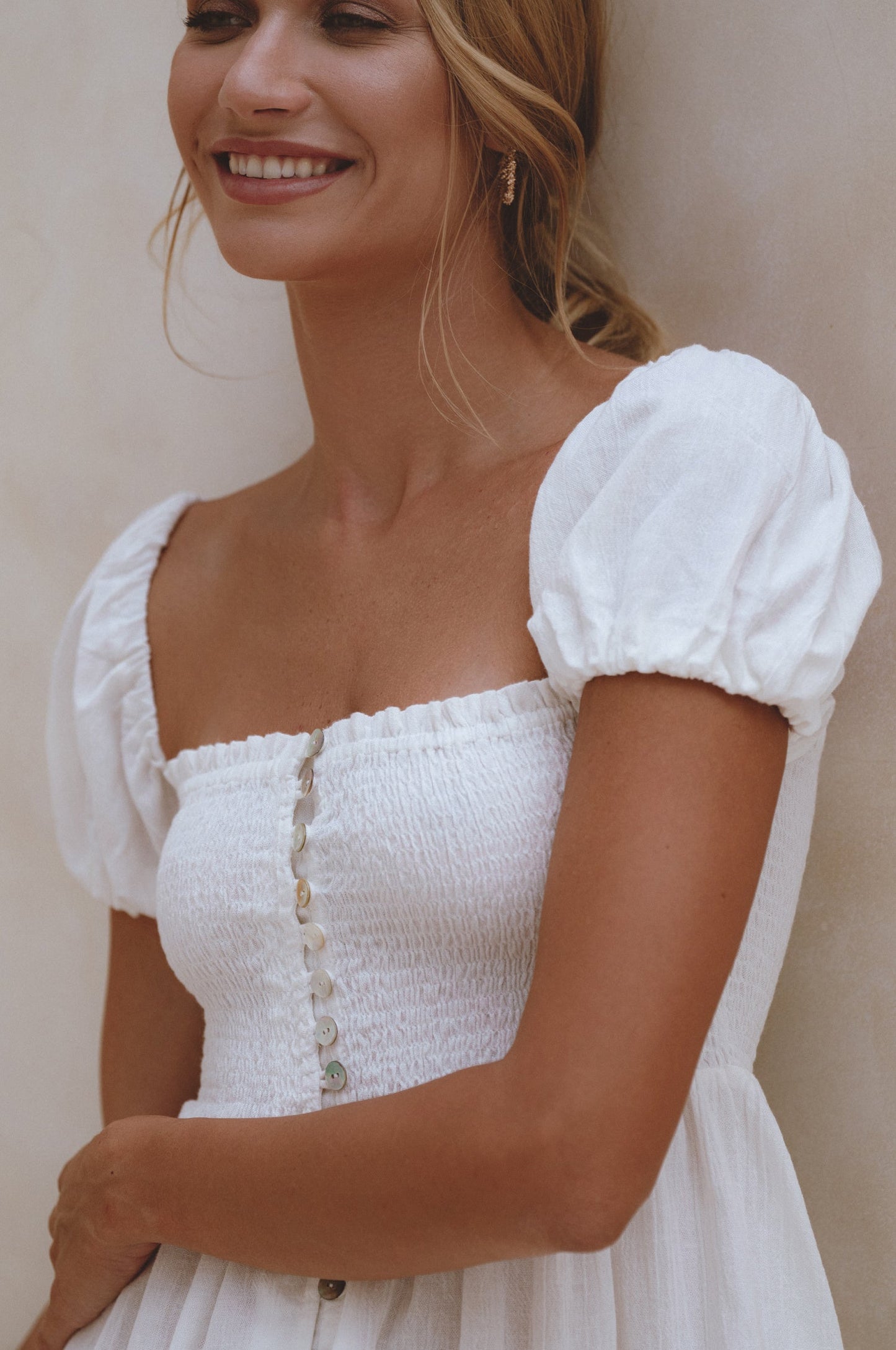 Smocked Linen Mini Dress