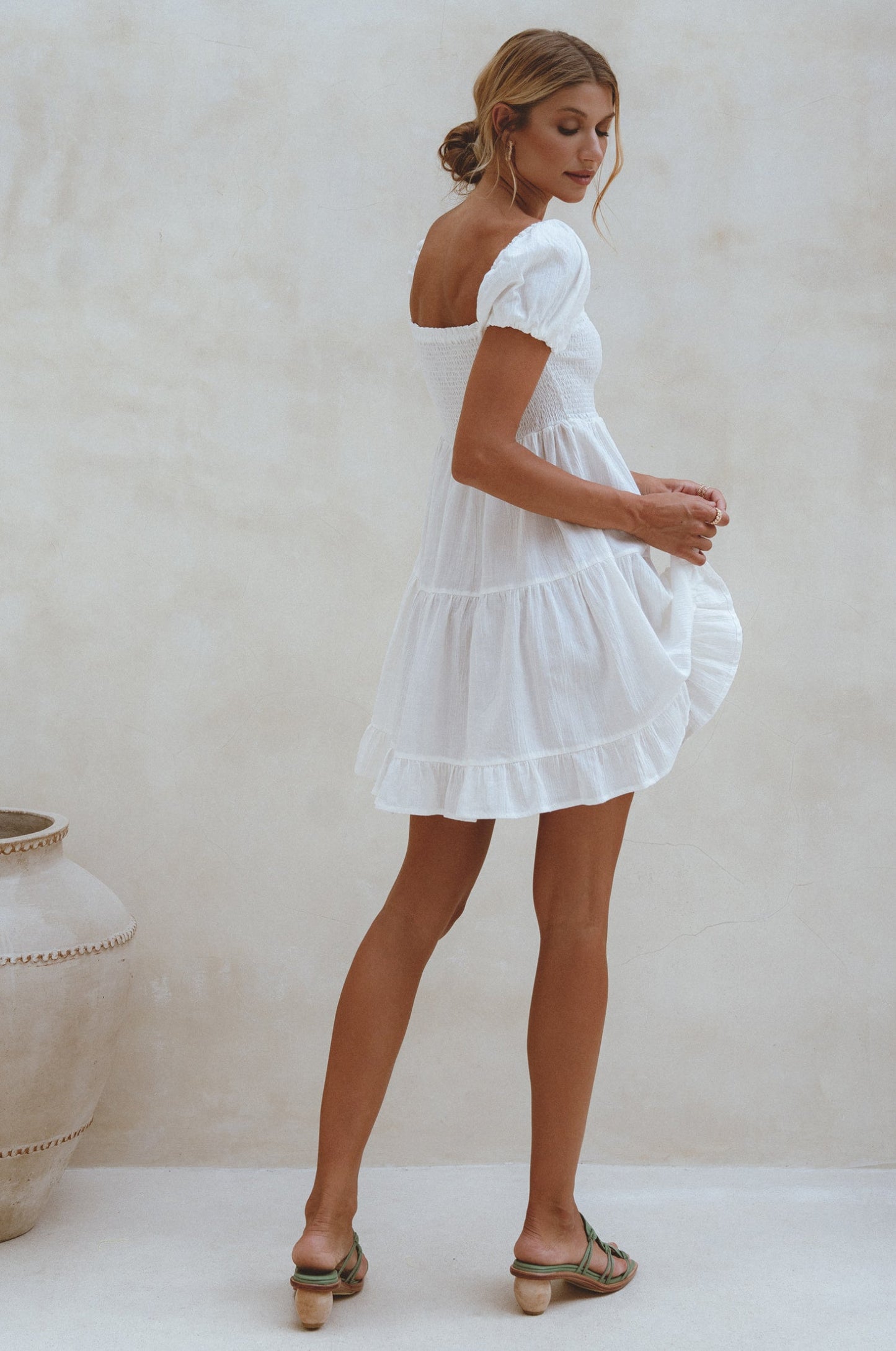 Smocked Linen Mini Dress