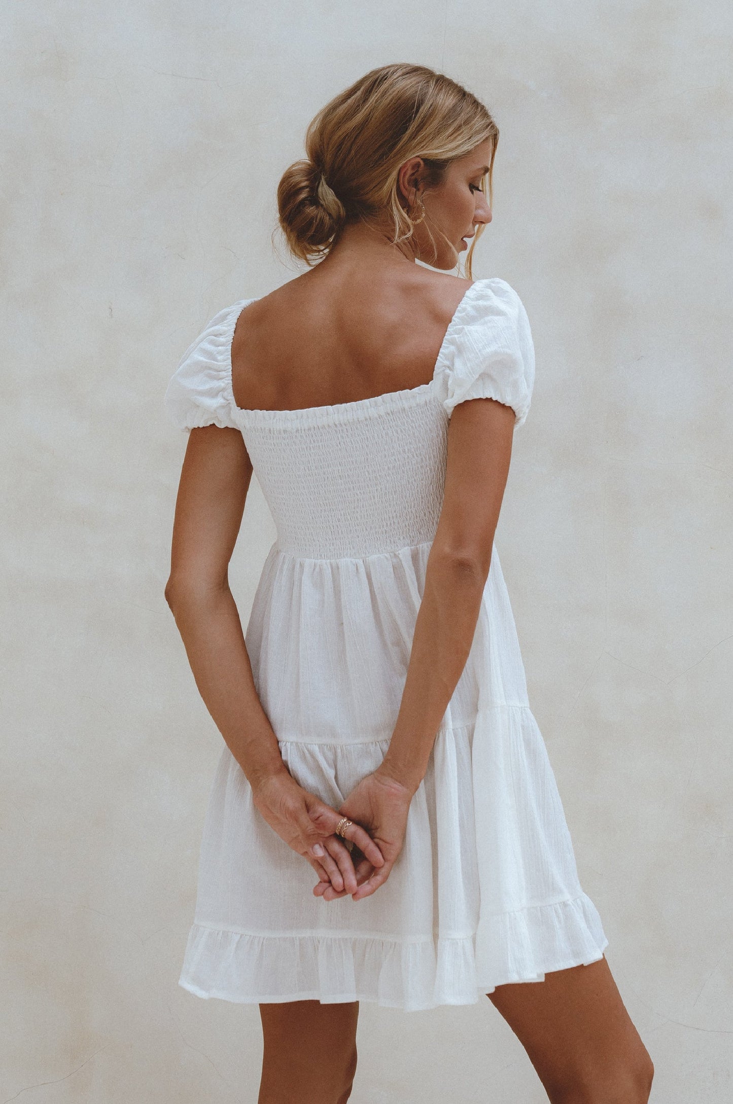 Smocked Linen Mini Dress