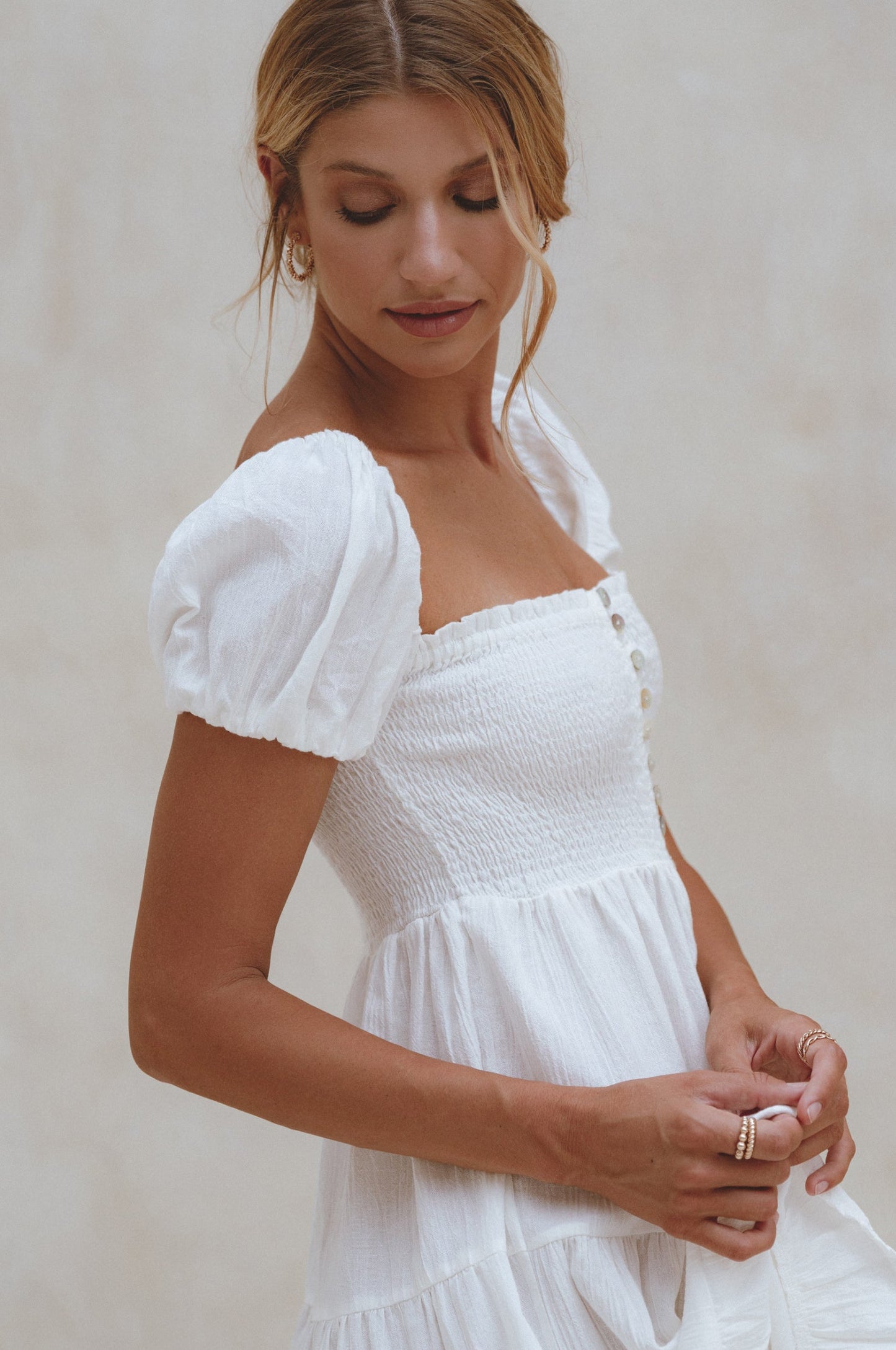 Smocked Linen Mini Dress
