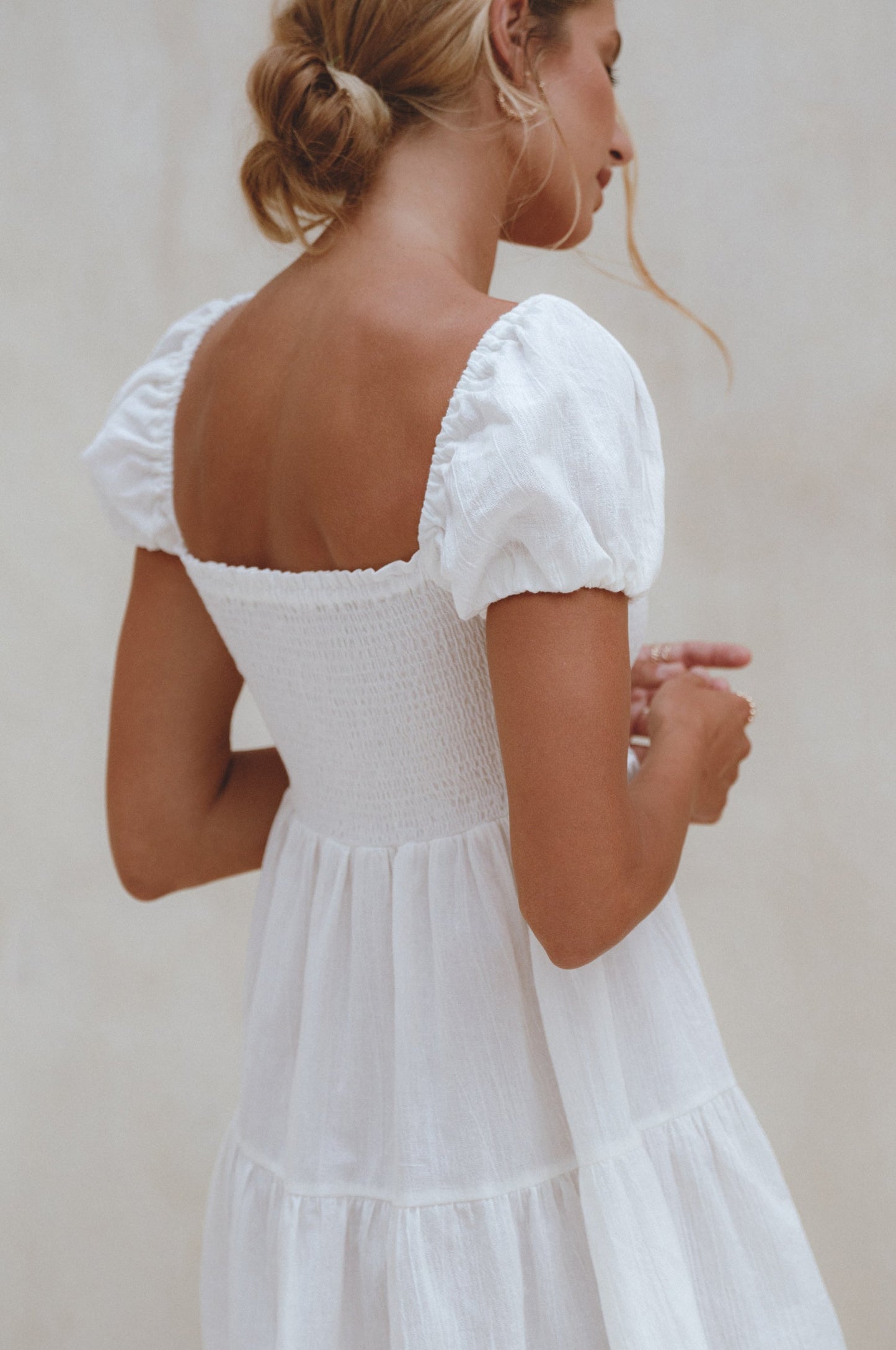Smocked Linen Mini Dress