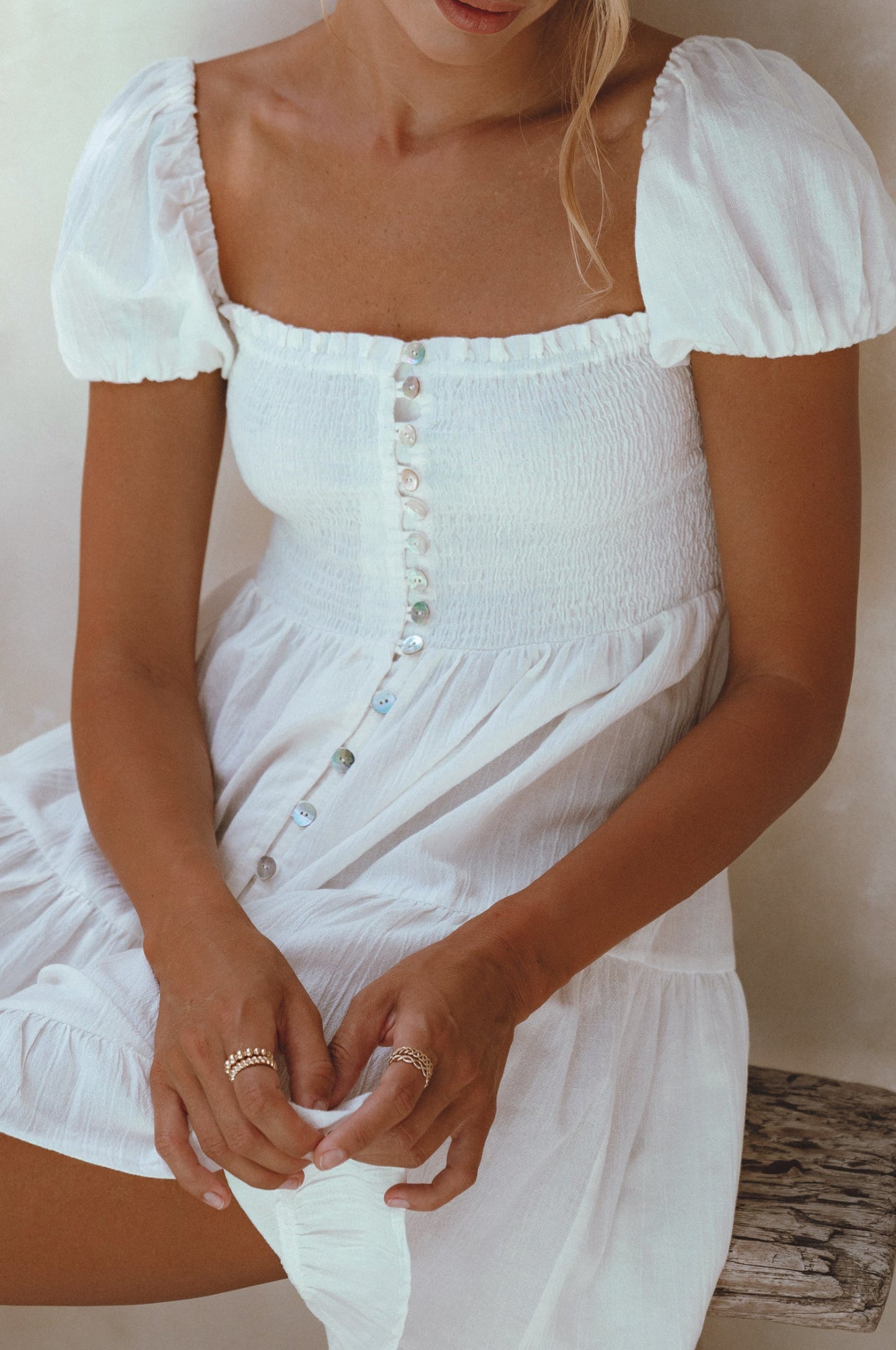 Smocked Linen Mini Dress