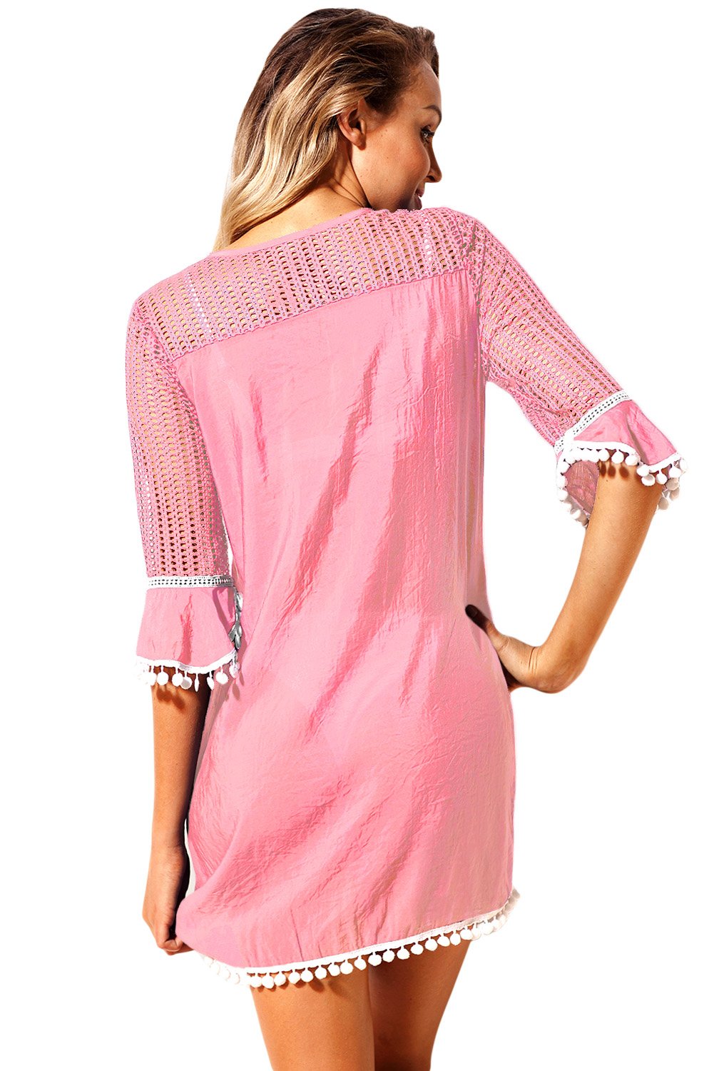 Chic Pink Crochet Beach Tunic Cover up