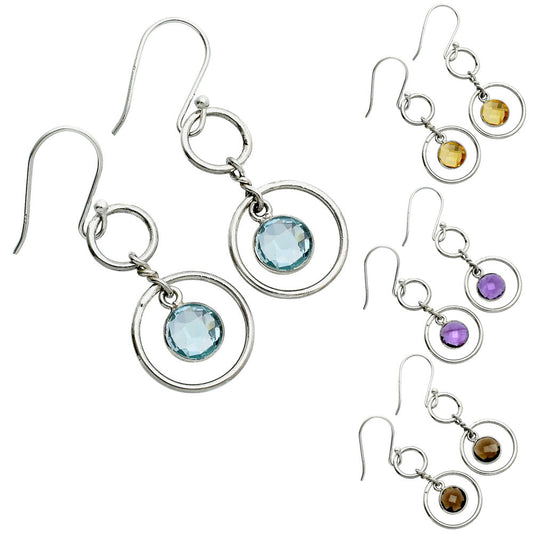 Natural Gemstones Round Shape 925 Sterling Silver Earrings DGE1091