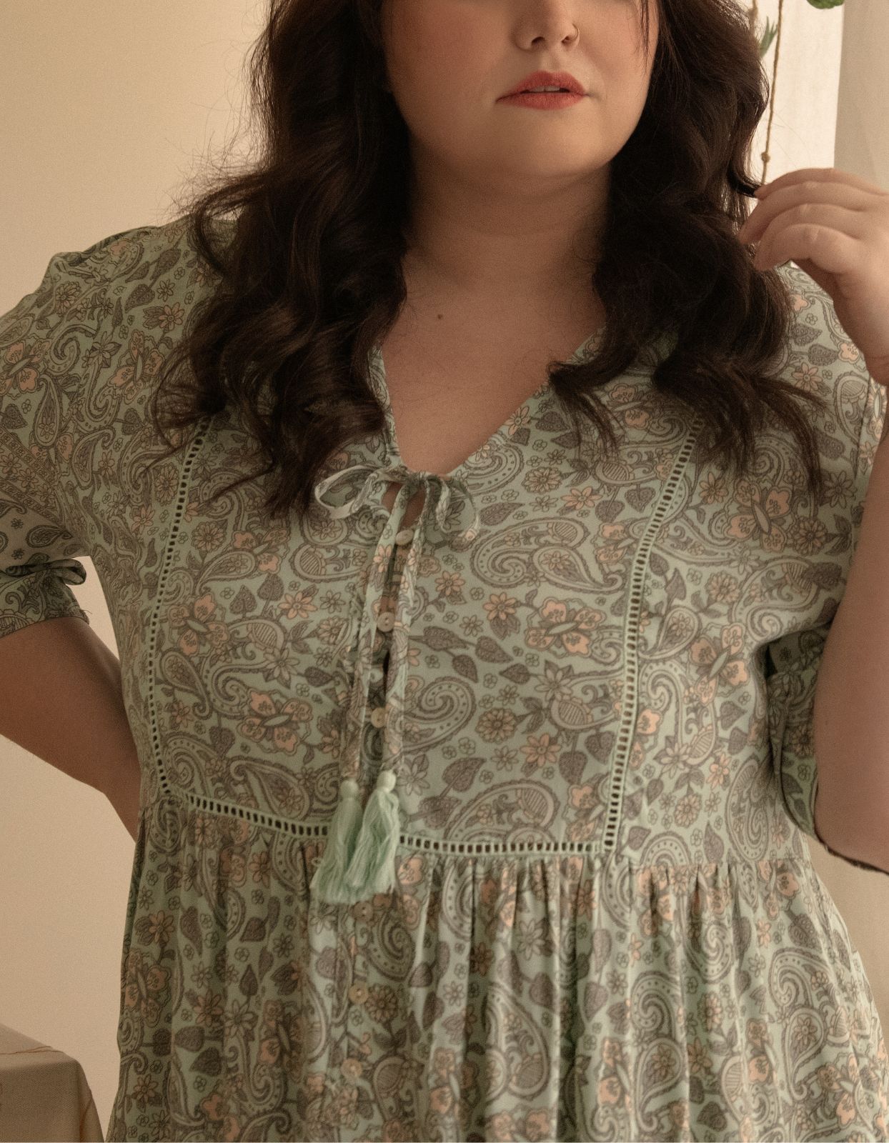 Dress A-line Bohemian Print Tassels Green