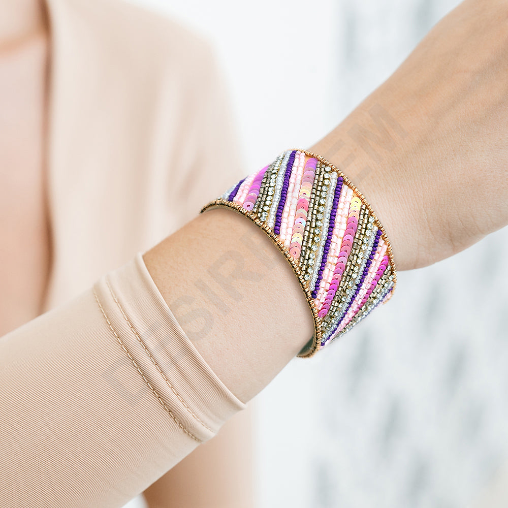 Colorful Bohemian Boho Seed Bead Loom Bracelet, Ethnic Large Cuff