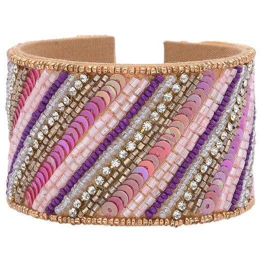 Colorful Bohemian Boho Seed Bead Loom Bracelet, Ethnic Large Cuff