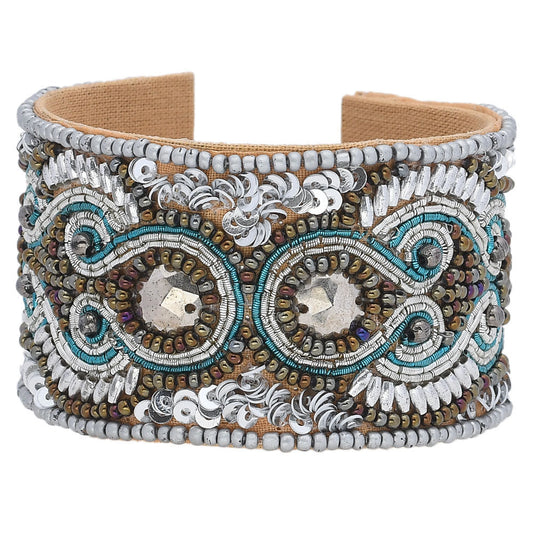 Colorful Bohemian Boho Seed Bead Loom Bracelet, Ethnic Large Cuff
