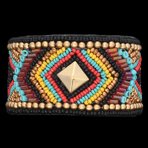 Colorful Bohemian Boho Seed Bead Loom Bracelet, Ethnic Large Cuff