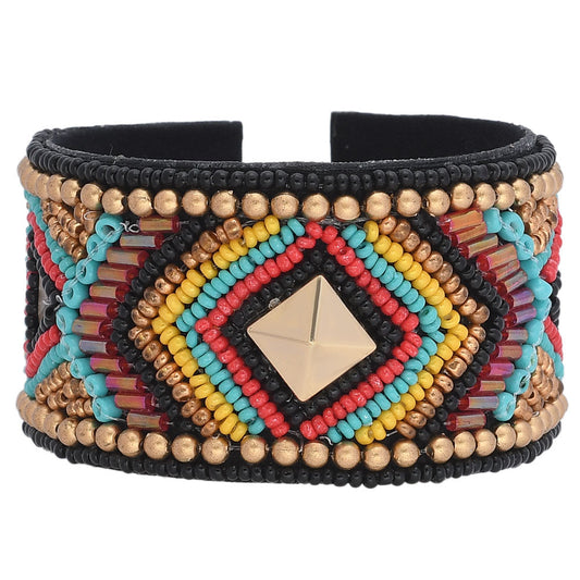 Colorful Bohemian Boho Seed Bead Loom Bracelet, Ethnic Large Cuff