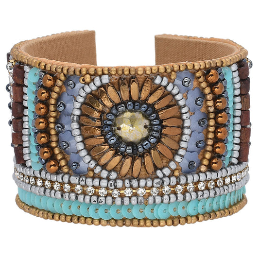 Colorful Bohemian Boho Seed Bead Loom Bracelet, Ethnic Large Cuff