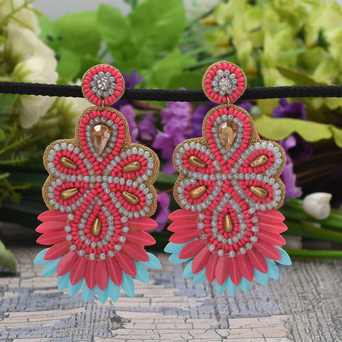 Colorful Beaded Earrings,Hoop Dangle Earrings, Bohemia Boho Tassel