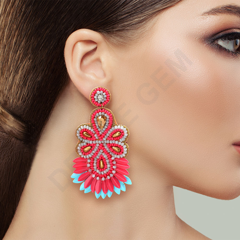 Colorful Beaded Earrings,Hoop Dangle Earrings, Bohemia Boho Tassel