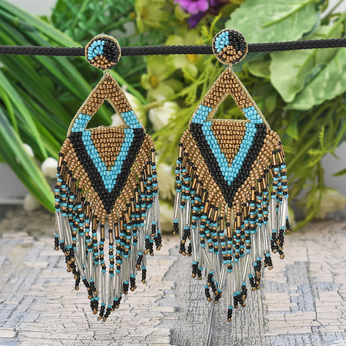 Colorful Beaded Earrings,Seed Bead,Hoop Dangle Earrings,