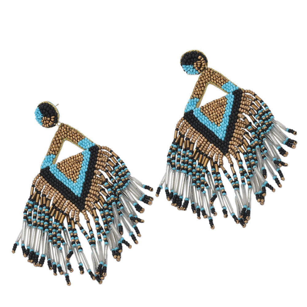 Colorful Beaded Earrings,Seed Bead,Hoop Dangle Earrings,