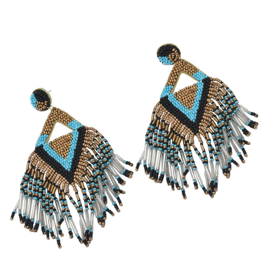 Colorful Beaded Earrings,Seed Bead,Hoop Dangle Earrings,