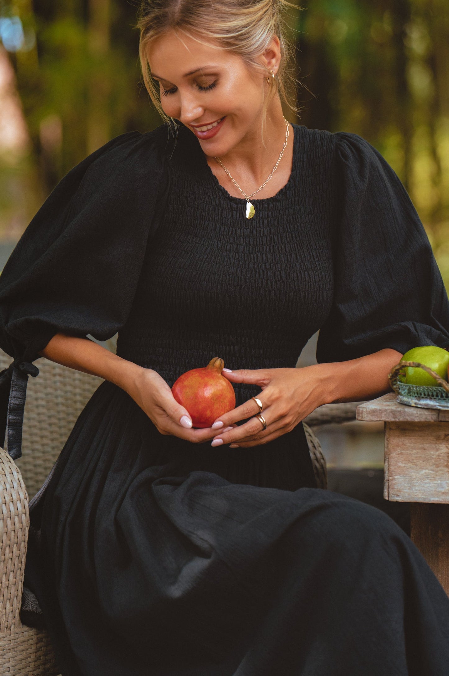 Smocked Linen Midi Dress