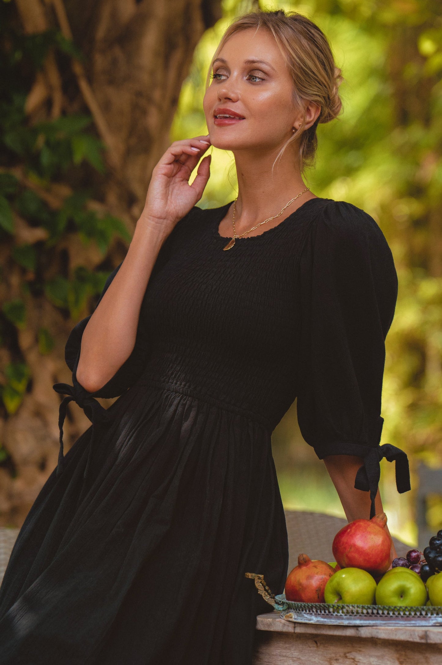 Smocked Linen Midi Dress